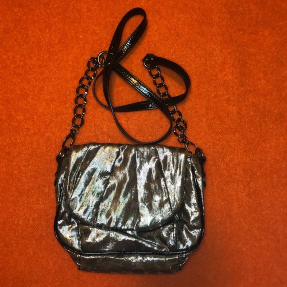 Vintage Y2K Nine West metallic silver leopard print mini crossbody bag EUC